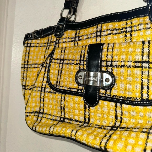 Y2K Yellow and Black Tweed Merona Handbag - Picture 5 of 8
